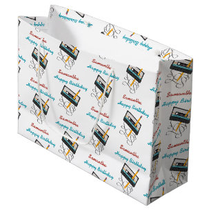 Grand Sac Cadeau Funny 80s Musique Retro Cassette Anniversaire Nom