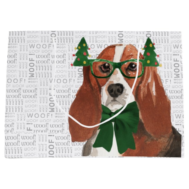 Grand Sac Cadeau Funny Christmas Basset Hound Amoureux des chiens (Devant)