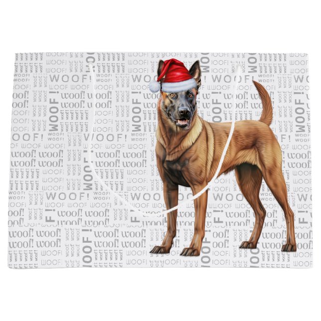 Grand Sac Cadeau Funny Noël Amoureux des chiens belge malinois (Devant)