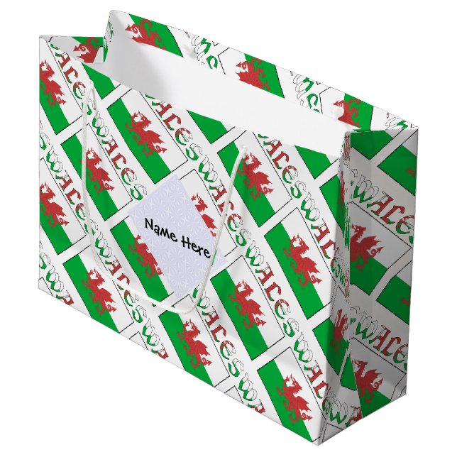 Grand Sac Cadeau Gallois Ange Noël Drapeau noir Carrelé Personnalis (Devant Angle)