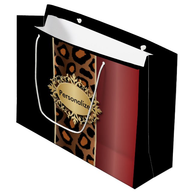 Grand Sac Cadeau Garnet rouge et Motif léopard noir (Devant Angle)