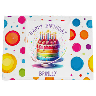 Grand Sac Cadeau Gâteau Arc-en-ciel Joyeux Anniversaire