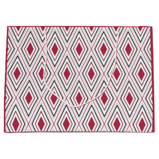 Grand Sac Cadeau Géométrie de diamant rouge noir et blanc