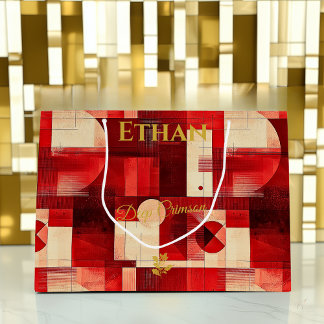 Grand Sac Cadeau Géométrique Abstrait Rouge Foncé