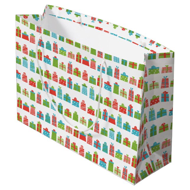 Grand Sac Cadeau Gifts Whimsical Retro Enveloppé Cadeaux Motif Noël (Dos Angle)