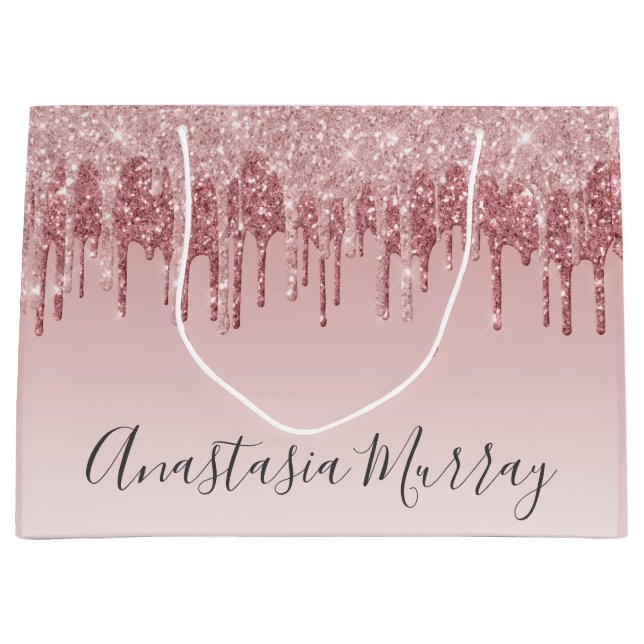 Grand Sac Cadeau Girly Glam Blush Rose Gold Parties scintillant Dri (Devant)