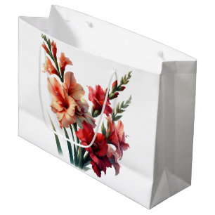 Grand Sac Cadeau Glaïeuls Floraux Rouge et Orange