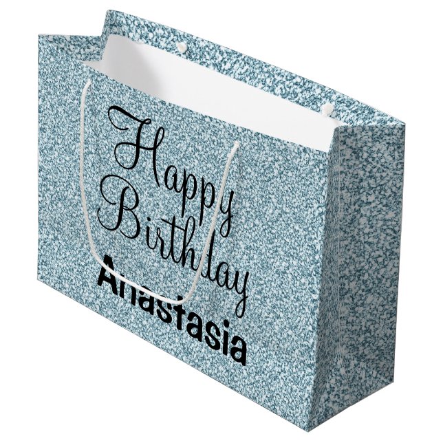 Grand Sac Cadeau Glam Joyeux Anniversaire Bleu Parties scintillant  (Devant Angle)