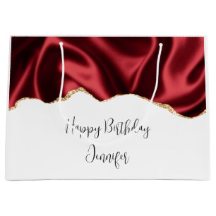 Grand Sac Cadeau Glam rouge foncé Satin foncé Conception abstraite
