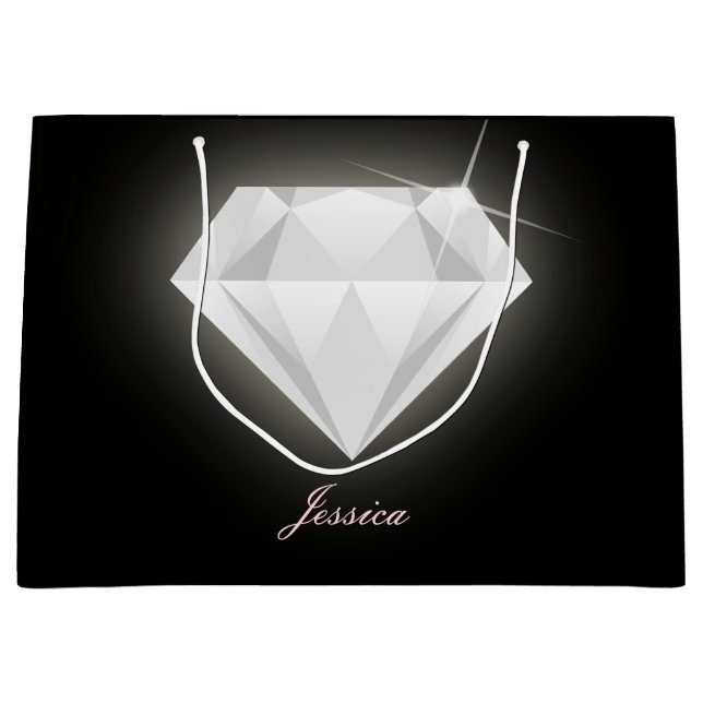 Grand Sac Cadeau Glam Sparkle Solitaire Diamant Noir  (Devant)