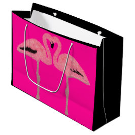 Grand Sac Cadeau Glitter pink flamingo heart