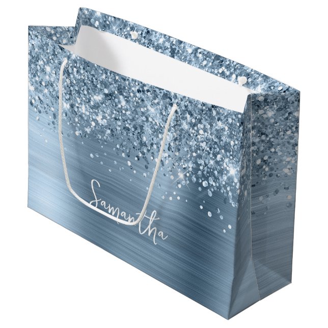 Grand Sac Cadeau Glittery Light Blue Glam Name (Devant Angle)