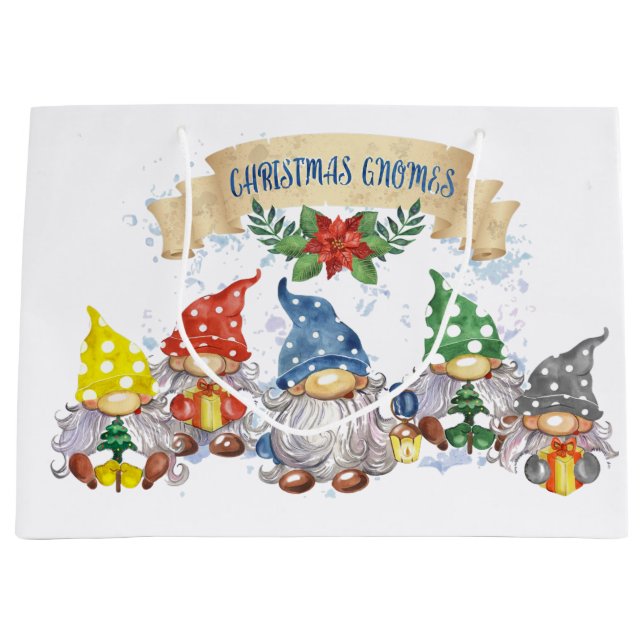 Grand Sac Cadeau Gnomes de Noël (Devant)