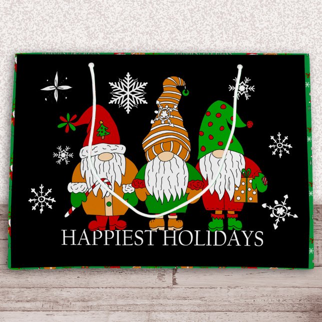 Grand Sac Cadeau Gnomes mignons et flocons de neige Fêtes de Noël (Créateur téléchargé)