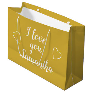 Grand Sac Cadeau Gold I Love You Nom personnalisé