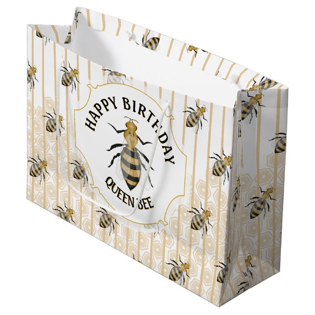 Grand Sac Cadeau Gold moderne et Black Honey Bee Hive (Devant Angle)