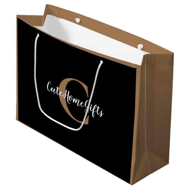 Grand Sac Cadeau Gold White Monogramme Nom Luxe (Devant Angle)