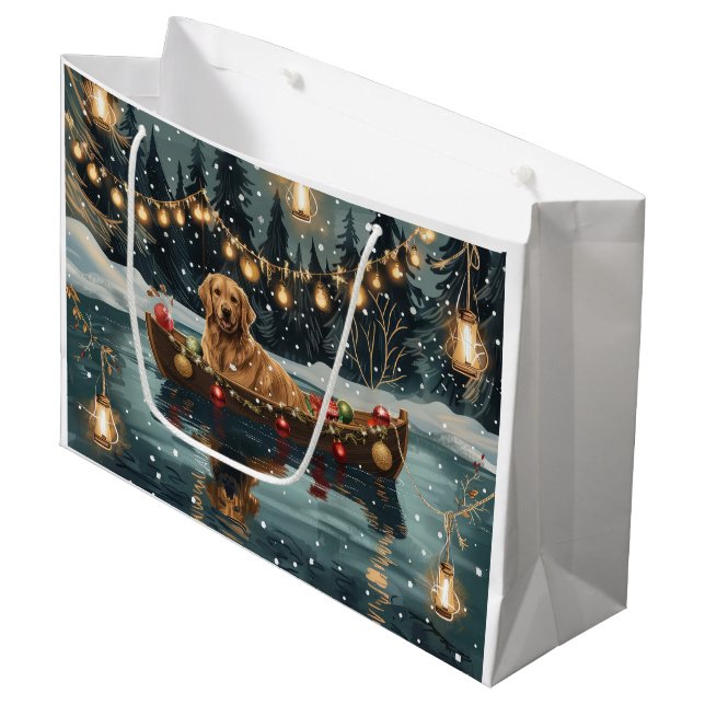 Grand Sac Cadeau Golden Retriever Noël Festive Voyage (Devant Angle)