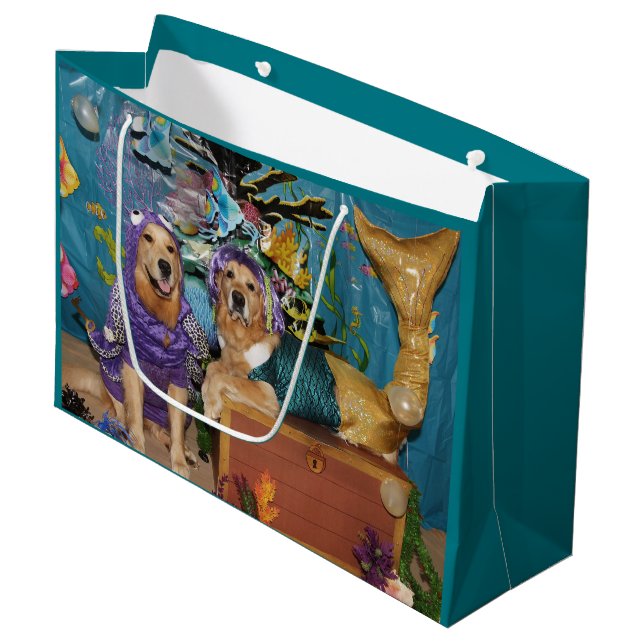 Grand Sac Cadeau Golden retriever sous la mer (Devant Angle)