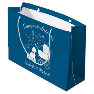 Grand Sac Cadeau Goldendoodle Dog Baby shower Boy Blue
