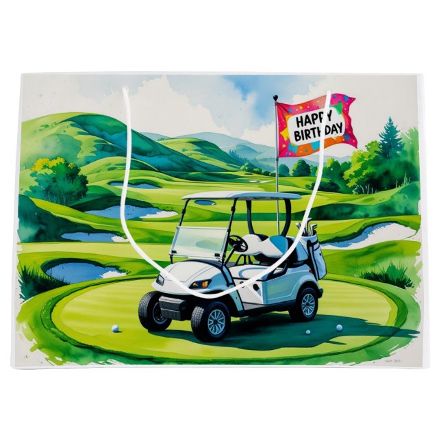 Grand Sac Cadeau Golf Anniversaire avec voiturette (Devant)
