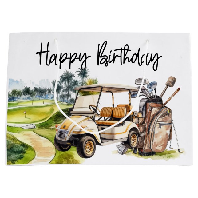 Grand Sac Cadeau Golf Anniversaire avec voiturette (Devant)