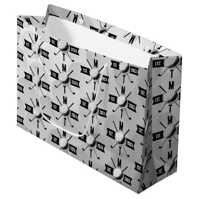 Grand Sac Cadeau Golf Ball Texture & Club Premier Monogramme (Devant Angle)