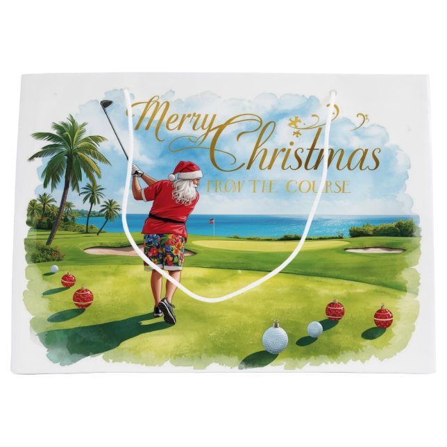 Grand Sac Cadeau Golf Christmas themed with Santa Claus (Devant)