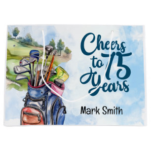 Grand Sac Cadeau Golfeur 75e anniversaire avec golf Bag sur terrain