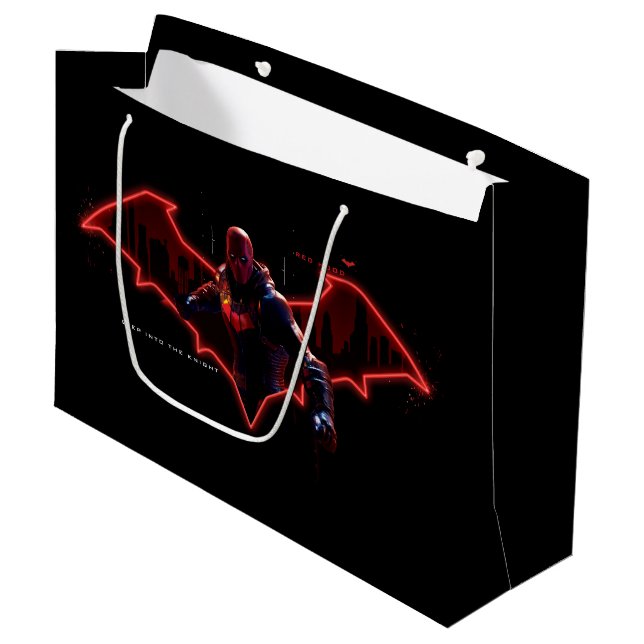 Grand Sac Cadeau Gotham Chevaliers Hood rouge dans le logo (Devant Angle)