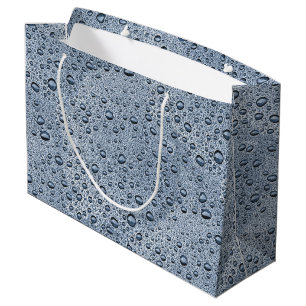 Grand Sac Cadeau gouttelettes d'eau gris de métal