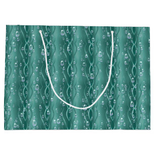 Grand Sac Cadeau Gouttes de pluie sur du métal vert