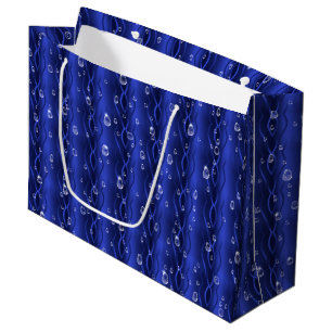 Grand Sac Cadeau gouttes de pluie sur le métal bleu