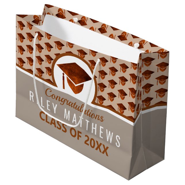 Grand Sac Cadeau Graduation Copper Motif Cool Congrats tendance (Devant Angle)
