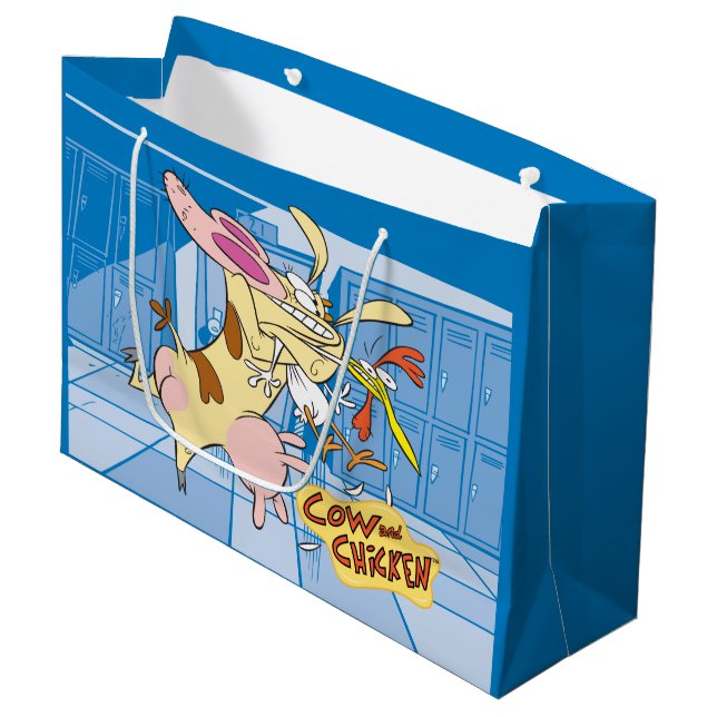 Grand Sac Cadeau Graphisme de la vache et du poulet (Devant Angle)