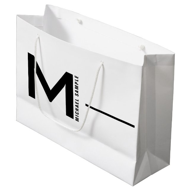 Grand Sac Cadeau Gras Moderne Minimale Société Monogramme Entrepris (Devant Angle)