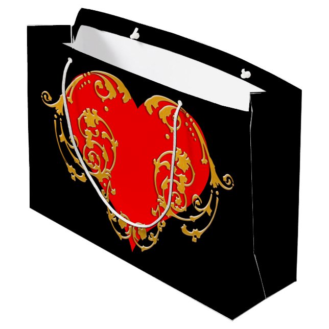 Grand Sac Cadeau Gras Romantique Saint Valentin Rouge Goth Coeur (Dos Angle)