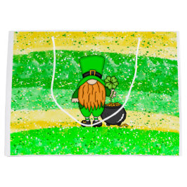 Grand Sac Cadeau Green Leprechaun Gnome avec Shamrock