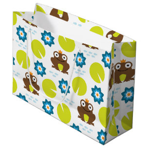 Grand Sac Cadeau Grenouille et Nenuphar Motif sans fil