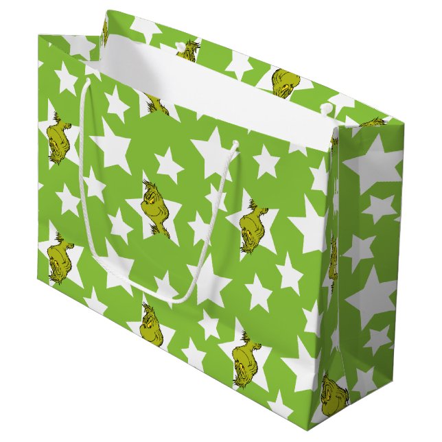Grand Sac Cadeau Grinch Peeking Star Pattern (Devant Angle)