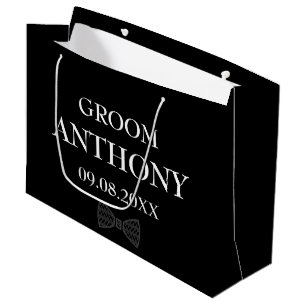Grand Sac Cadeau Groom Black Elegant Nom moderne Cadeaux Mariage