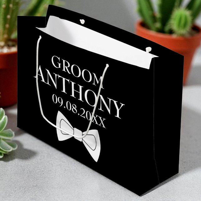 Grand Sac Cadeau Groom Black Elegant Nom moderne Cadeaux Mariage (Créateur téléchargé)