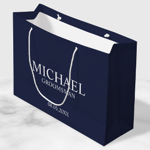Grand Sac Cadeau Groomsman personnalisé bleu et blanc de la marine 