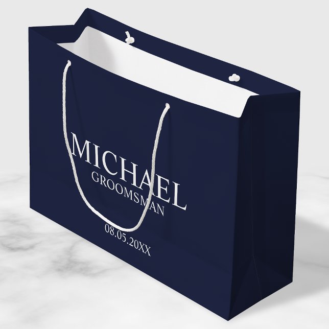 Grand Sac Cadeau Groomsman personnalisé bleu et blanc de la marine  (Créateur téléchargé)