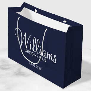 Grand Sac Cadeau Groomsman Personnalisé bleu marine moderne