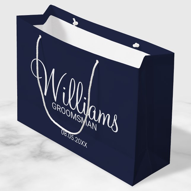Grand Sac Cadeau Groomsman Personnalisé bleu marine moderne (Créateur téléchargé)