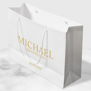 Grand Sac Cadeau Groomsman personnalisé classique blanc et or