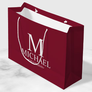Grand Sac Cadeau Groomsman personnalisé de la Bourgogne moderne et