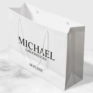 Grand Sac Cadeau Groomsman personnalisé moderne noir et blanc