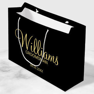 Grand Sac Cadeau Groomsman personnalisé moderne noir et or